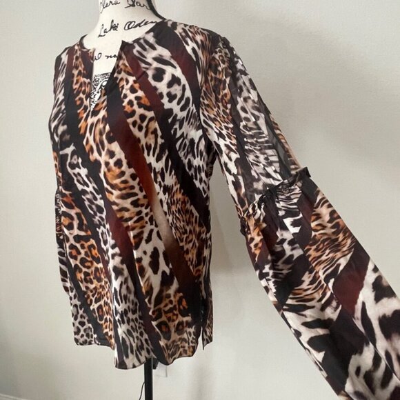 KOBI HALPERIN BLOUSE SILK FALLON MIX LEOPARD-PRINT SZ S EMBELLISHED AESTHETIC - Picture 12 of 16